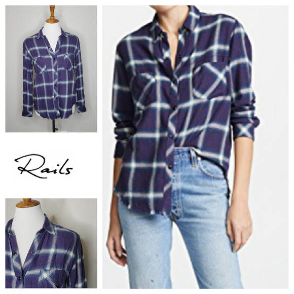 Rails Leo Button Down Shirt Violet Teal‎ Cream Size XS - Picture 1 of 12